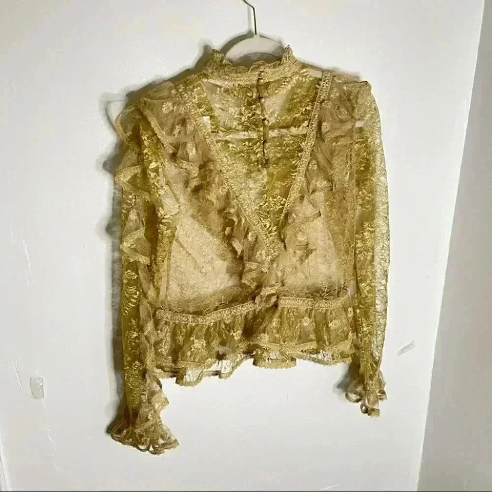 NWT Ulla Johnson Yves Metallic Gold Floral Lace Blouse - Picture 12 of 12